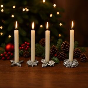 VTG Holiday Silverplated Taper Candle Holders Russ Victorian Tidings Christmas